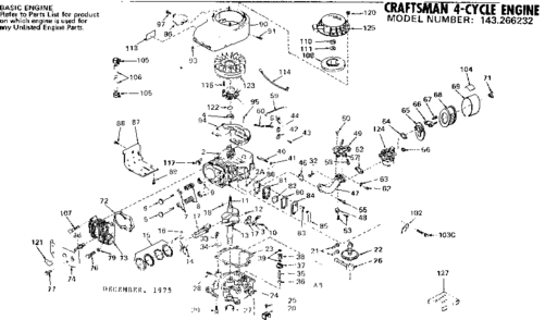 Engine Diagram and Parts List for 143266232  Craftsman Engine