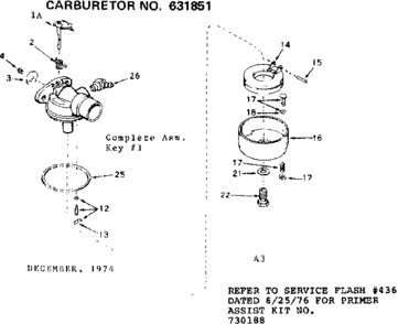 Carburetor Diagram and Parts List for 143254322  Craftsman Engine