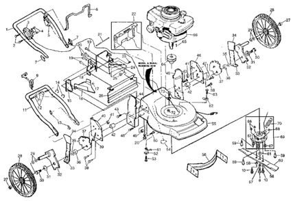 Main Frame Diagram and Parts List for 917374660  Craftsman Lawn Mower