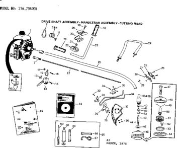 Handlebar And Drive Shaft Assembly Diagram and Parts List for 234796900  Craftsman Trimmer