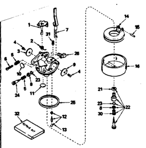 Carburetor Diagram and Parts List for 143744072  Craftsman Engine