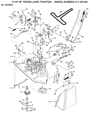 38" Mower Diagram and Parts List for 917257280  Craftsman Lawn Tractor