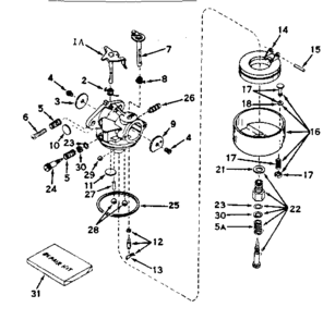 Carburetor No. 631454 Diagram and Parts List for 143626122  Craftsman Engine
