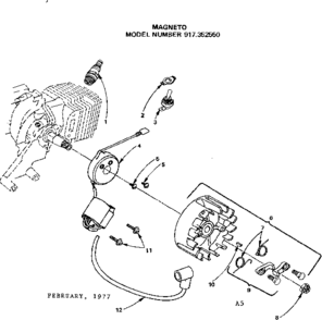 Magneto Diagram and Parts List for 917352550  Craftsman Chainsaw