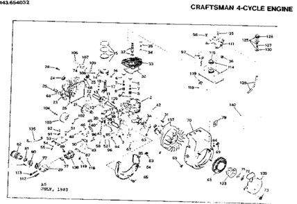 Replacement Parts Diagram and Parts List for 143654032  Craftsman Engine