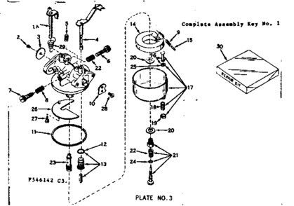 Carburetor Diagram and Parts List for 143546142  Craftsman Engine