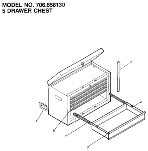 5 Drawer Chest Diagram and Parts List for 706658130  Craftsman Tool Stand & Cart