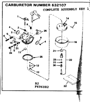 Carburetor Diagram and Parts List for 143696082  Craftsman Engine
