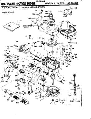Replacement Parts Diagram and Parts List for 143344382  Craftsman Engine
