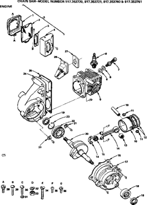 Engine Diagram and Parts List for 917353721  Craftsman Chainsaw
