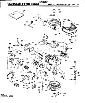 Replacement Parts Diagram and Parts List for 143304122  Craftsman Engine
