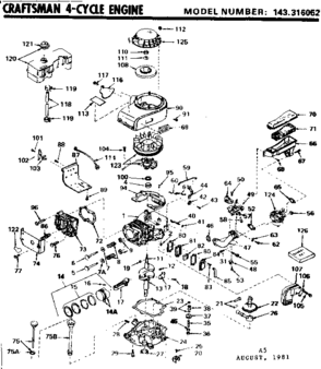 Replacement Parts Diagram and Parts List for 143316052  Craftsman Engine