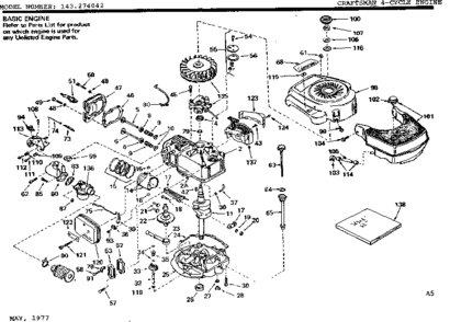 Replacement Parts Diagram and Parts List for 143274042  Craftsman Engine