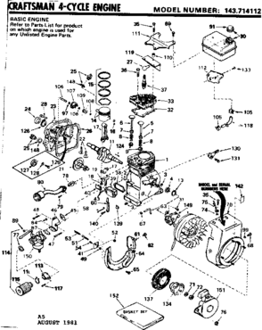 Replacement Parts Diagram and Parts List for 143714112  Craftsman Engine