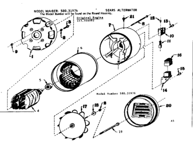 Stator Assembly Diagram and Parts List for 58031976  Craftsman Engine
