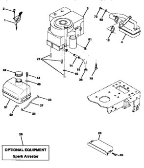 Engine Diagram and Parts List for 917258113  Craftsman Lawn Tractor
