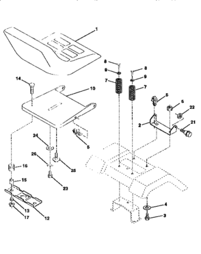 Seat Assembly Diagram and Parts List for 917258070  Craftsman Lawn Tractor