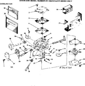 Carburetor Diagram and Parts List for 917353721  Craftsman Chainsaw