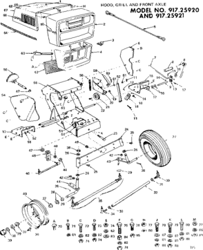 10x Garden Tractor/hood, Grill & Front Axle Diagram and Parts List for 91725921  Craftsman Chainsaw