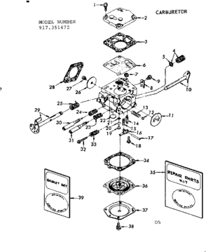 Carburetor Diagram and Parts List for 917351472  Craftsman Chainsaw