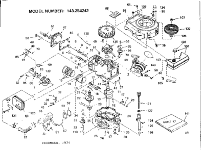 Replacement Parts Diagram and Parts List for 143254242  Craftsman Engine