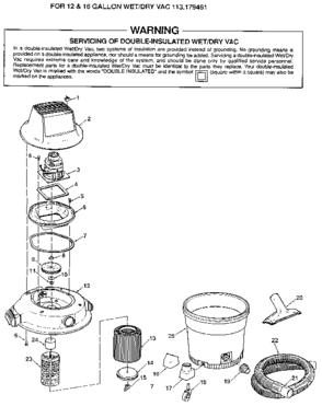 Unit Diagram and Parts List for 113179461  Craftsman Utility Vacuum