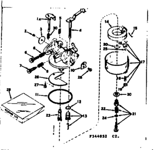 Carburetor Diagram and Parts List for 143544052  Craftsman Engine