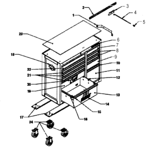 Part Location Diagram of 18195A1-DB5 Craftsman Tool Chest Drawer, 6-in (black)