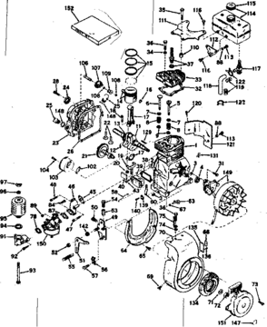 Basic Engine Diagram and Parts List for 143544042  Craftsman Engine