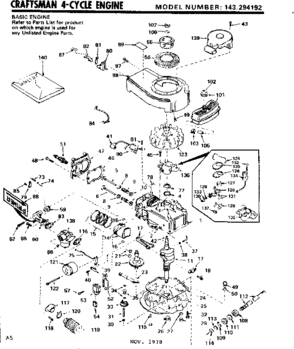 Replacement Parts Diagram and Parts List for 143294192  Craftsman Engine