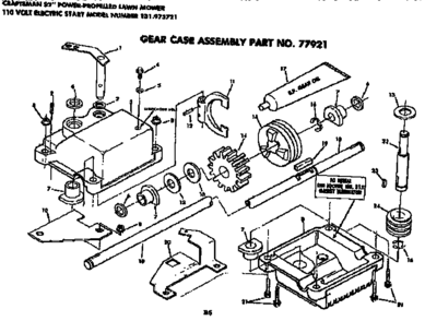Gear Case Assembly Diagram and Parts List for 131975721  Craftsman Lawn Mower