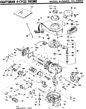 Replacement Parts Diagram and Parts List for 143334022  Craftsman Engine