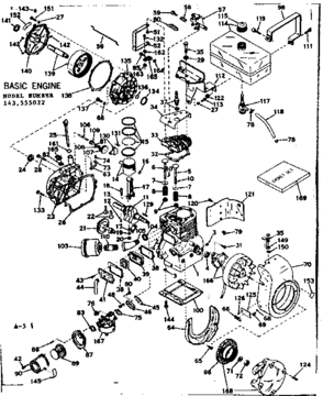 Basic Engine Diagram and Parts List for 143555022  Craftsman Engine