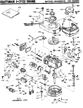 Replacement Parts Diagram and Parts List for 143334082  Craftsman Engine