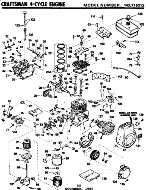 Replacement Parts Diagram and Parts List for 143716012  Craftsman Engine