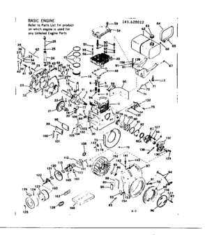 Basic Engine Diagram and Parts List for 143628012  Craftsman Engine