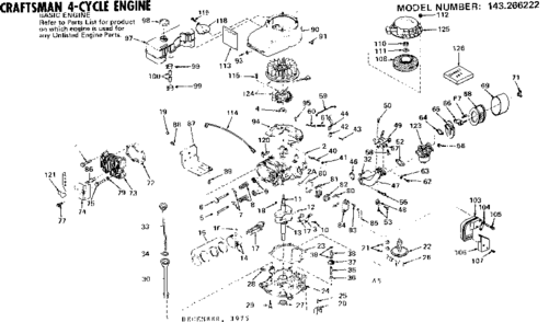 Engine Diagram and Parts List for 143266222  Craftsman Engine