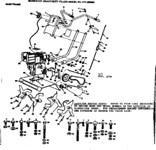 Main Frame Diagram and Parts List for 917299580  Craftsman Tiller