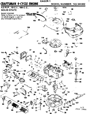 Replacement Parts Diagram and Parts List for 143344302  Craftsman Engine
