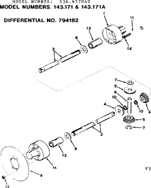 Differential Diagram and Parts List for 536657040  Craftsman Lawn Mower