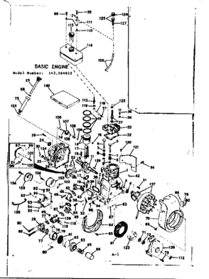 Basic Engine Diagram and Parts List for 143564022  Craftsman Engine