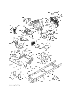 Chassis Assembly Diagram and Parts List for 917203921  Craftsman Lawn Tractor