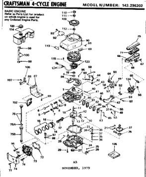 Replacement Parts Diagram and Parts List for 143296202  Craftsman Engine