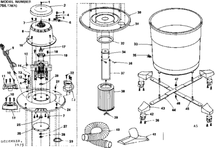 Base Assembly Diagram and Parts List for 75817870  Craftsman Utility Vacuum