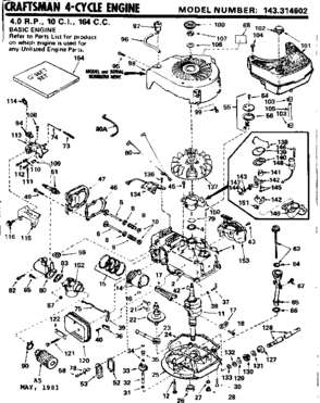 Replacement Parts Diagram and Parts List for 143314602  Craftsman Engine