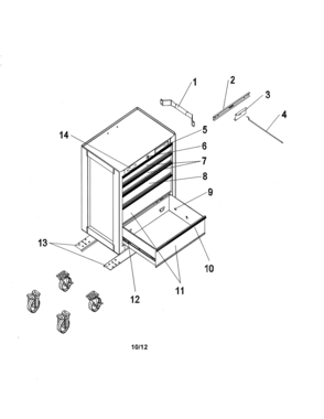 Bottom Drawers Diagram and Parts List for 706136200  Craftsman Tool Stand & Cart