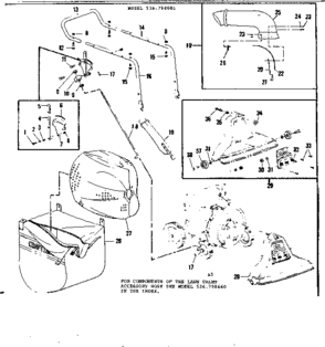 Bag And Handle Assembly Diagram and Parts List for 536798601  Craftsman Lawn Mower