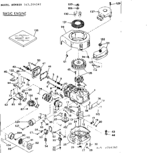 Basic Engine Diagram and Parts List for 143204162  Craftsman Engine