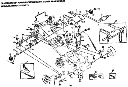 Drive Assembly Diagram and Parts List for 131974711  Craftsman Lawn Mower