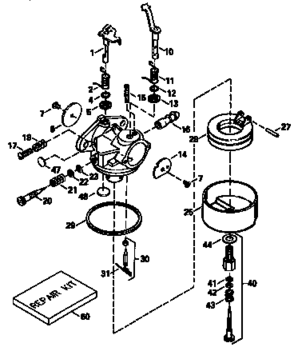 Carburetor Diagram and Parts List for 143836112  Craftsman Engine